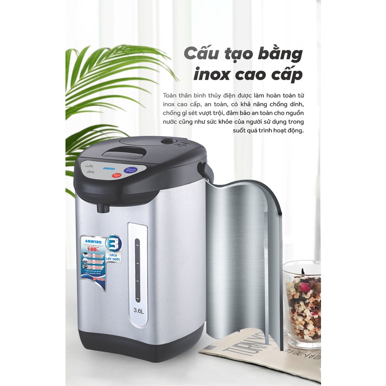 Bình thủy điện thông minh Asanzo HP-3615 (3.6 lít) - HÀNG CHÍNH HÃNG