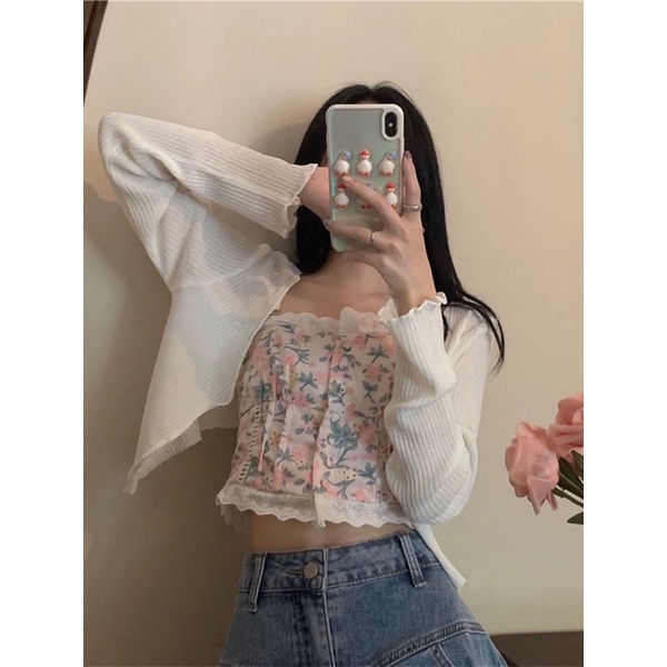 Áo hai dây phụ nữ thiết kế sang chảnh kết hợp áo cardigan