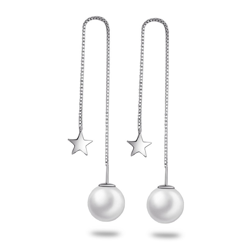 AIFEI♥ Silver 925 Original Mr. Hao Pearl Ear String Jiang Lai Shuying Stud Earrings Female Earrings Long Simple Graceful-S1