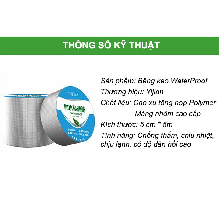 Băng keo chống thấm siêu dính đa năng WaterProof Nhật Bản size 5cm x 5 mét