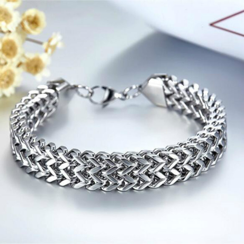 Vòng tay thép không gỉ thiết kế đơn giản phong cách Hàn Quốc cho nam