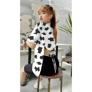 Set Legging ngố + áo 3/4 bò sữa