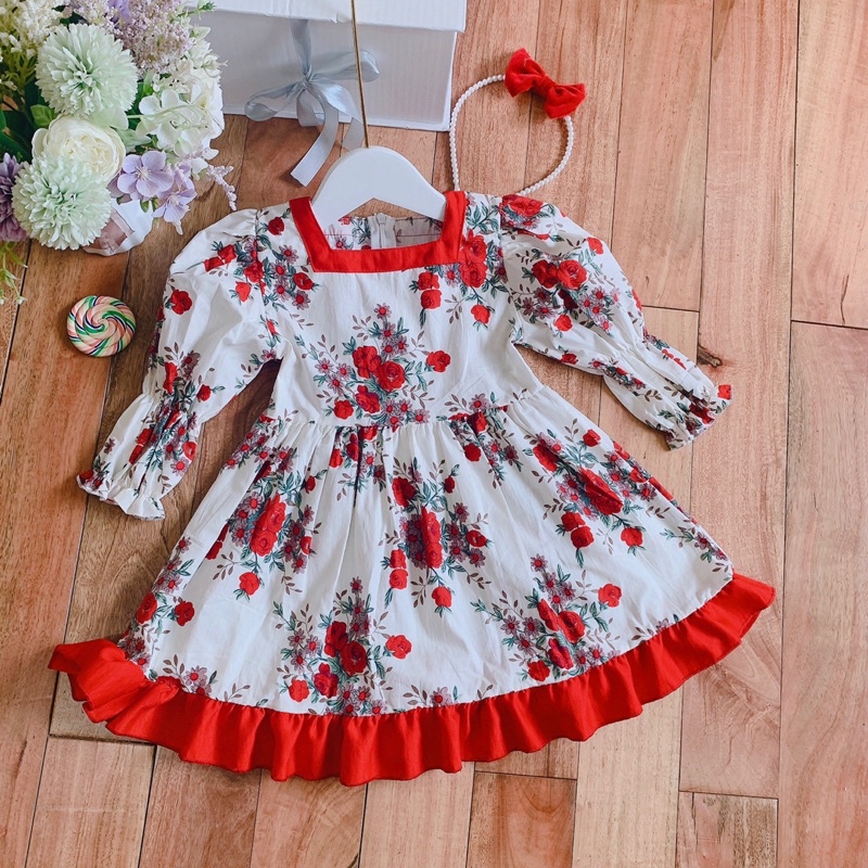 [Hot Autumn] Váy công chúa Váy hoa thô đỏ kiểu dáng tiểu thư cao cấp mềm mại cho bé gái (có size đại)