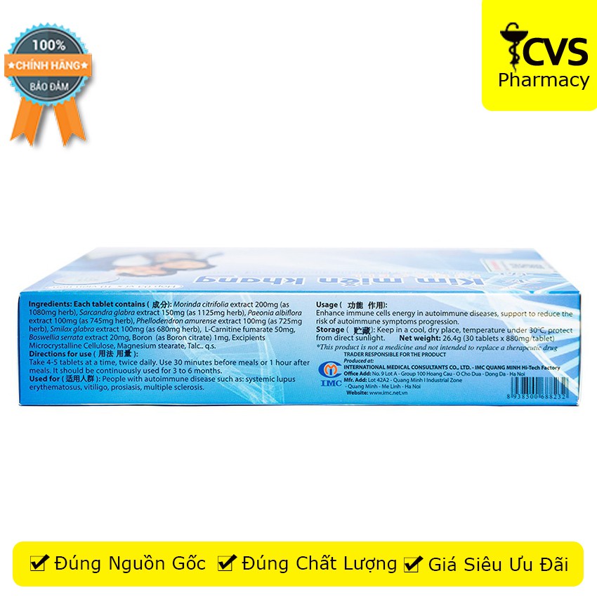 Kim Miễn Khang - Hiệu quả cho người bị Lupus ban đỏ và vẩy nến- Hộp 3 vỉ x 10 viên - cvspharmacy