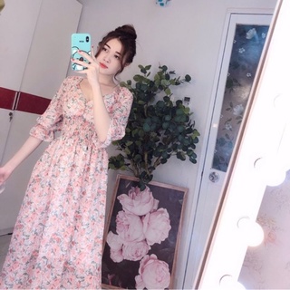 Đầm voan cao cấp tay phồng nhún ngực 🌸