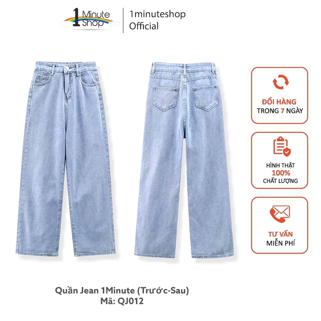 Quần jean nữ ống rộng lưng cao basic (Có Bigsize) - Quần jean baggy dáng suông rộng lưng cao - QJ012 1Minute Shop | BigBuy360 - bigbuy360.vn