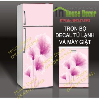 Miếng dán tủ lạnh - chống thấm nước - phù hợp mọi loại tủ - chất liệu decal bóc dán - hoa nền hồng 3d