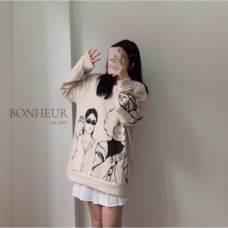 Áo nỉ in hình Trendy cô gái sweatshirt nữ dài tay cổ tròn sang chảnh style ulzzang | BigBuy360 - bigbuy360.vn