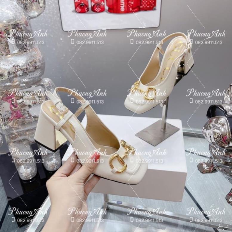 Sandal Gucci Trắng Khoá Vàng