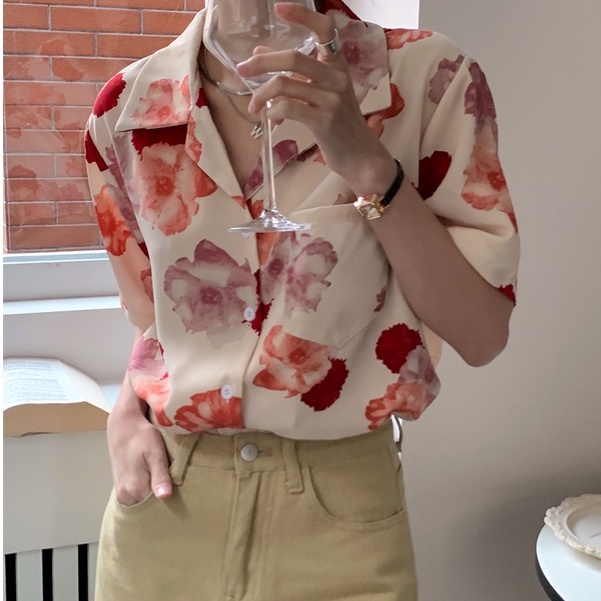 Áo Sơ Mi Họa Tiết Hoa Phong Cách retro hong kong Cho Cặp Đôi