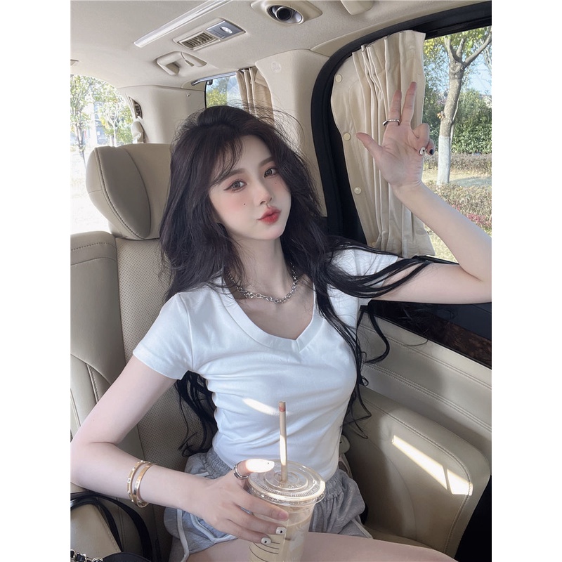 COZOK Áo Thun Tay Ngắn Cổ Chữ v Màu Trắng Thời Trang Cho Nữ