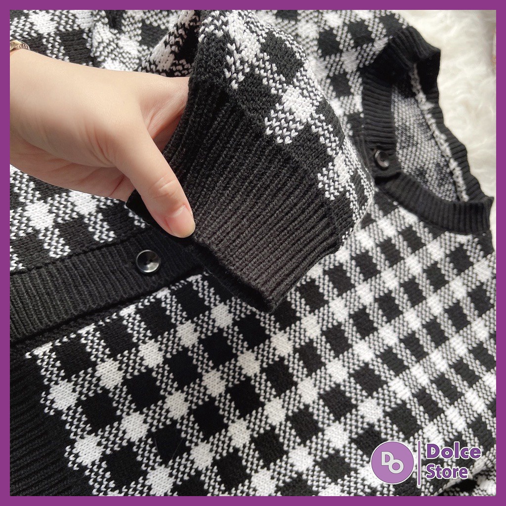 Áo croptop cardigan len kẻ nhiều màu chất len dày mịn - Dolce