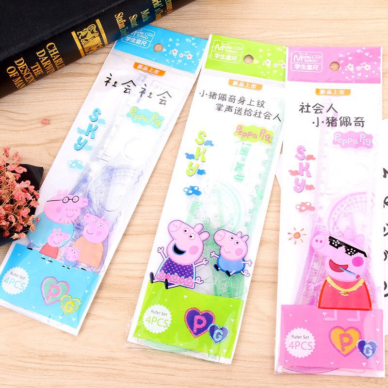 Bộ thước kẻ ( 4 món : 1 thước kẻ, 2 eke, 1 đo độ )