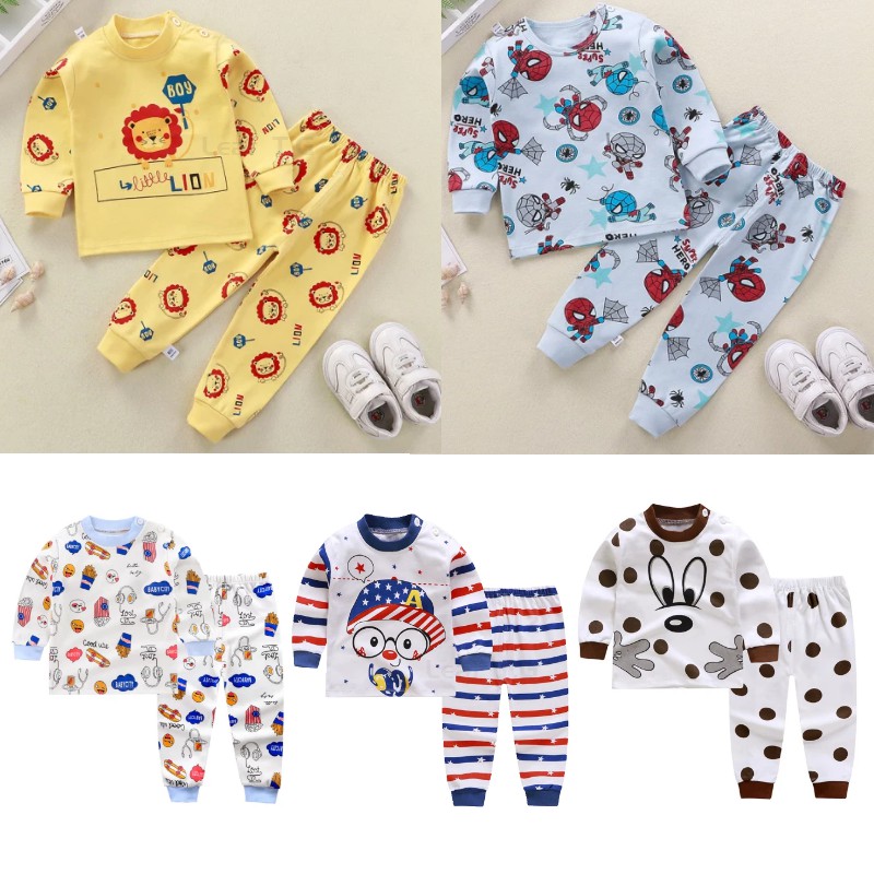 Boy Girl Underwear and pyjamas Baby Clothing Set Đồ Bộ Dài Tay Họa Tiết Dễ Thương Cho Bé Từ 1-6 Tuổi