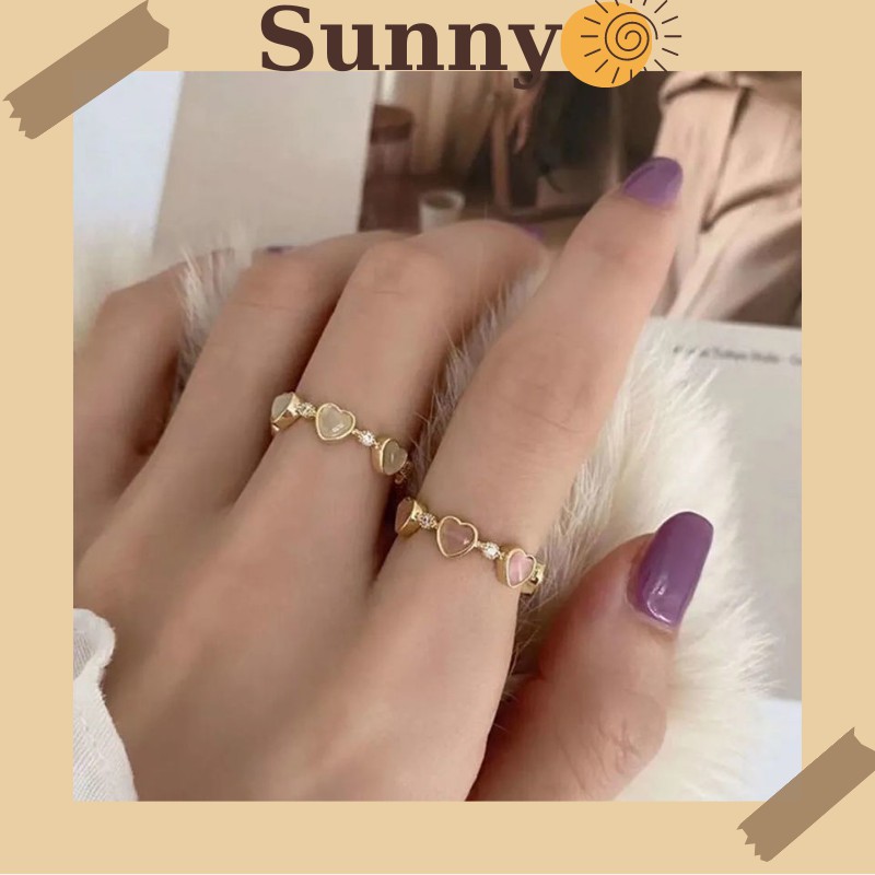 Nhẫn nữ trái tim nối đính đá mắt mèo Freesize dễ thương SUNNY