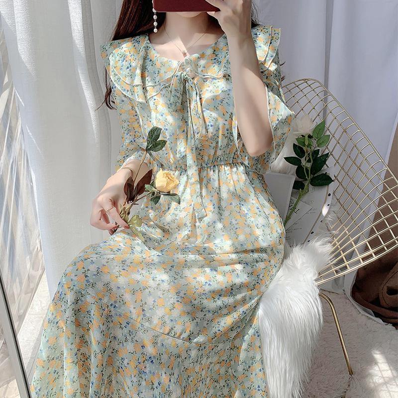❤New products❤Ladies floral dress, female summer, waist waist, thin temperament, fairy skirt, literary chiffon dress, doll collar princess dress | BigBuy360 - bigbuy360.vn