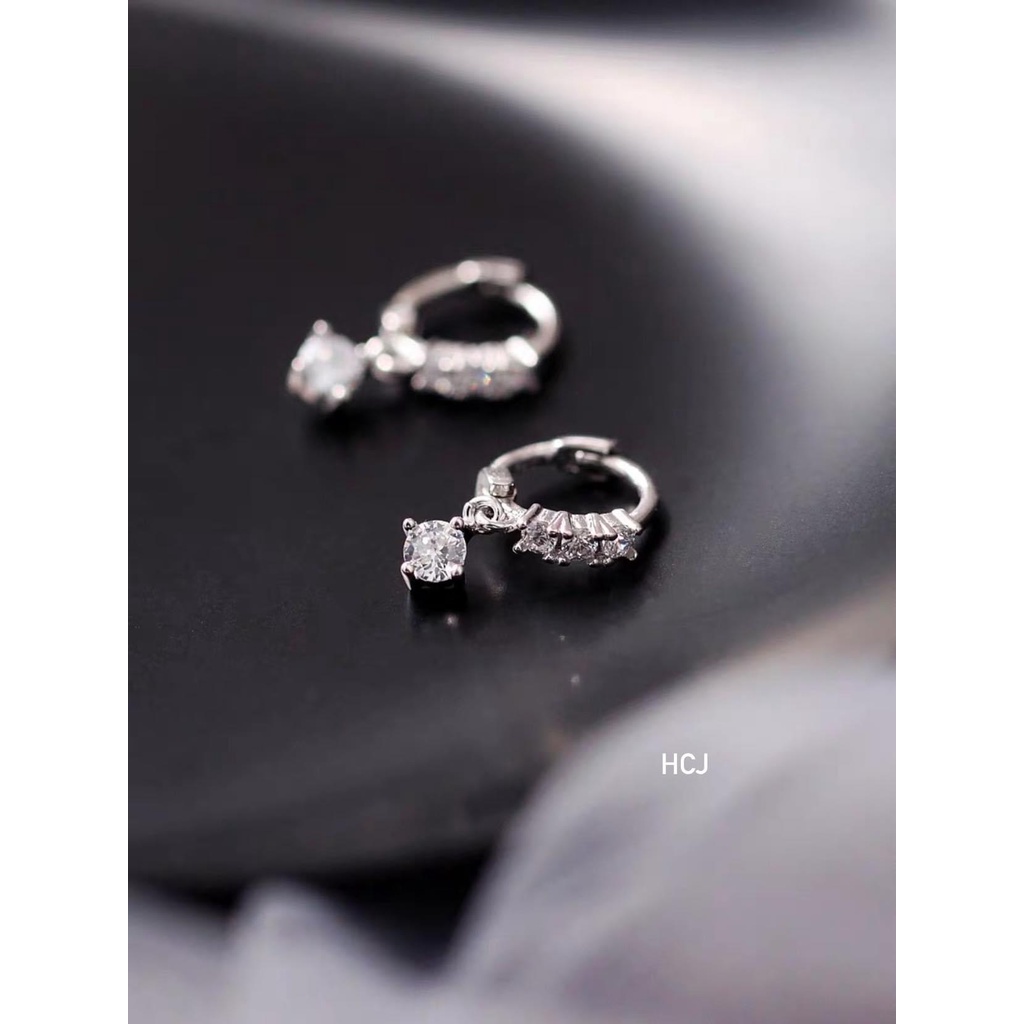 Bông tai bạc nữ đính đá tròn nhỏ chốt bấm LINH MIU SILVER