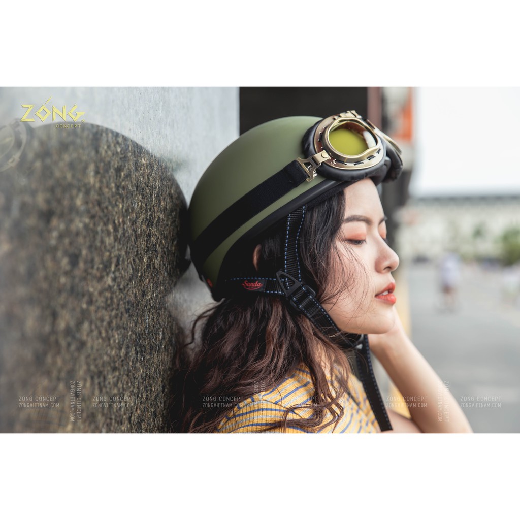 [HÀNG CAO CẤP] Mũ Bảo Hiểm HRA Xanh Lính (Kèm kính) - Mũ Bảo Hiểm Nửa Đầu Thiết Kế Cao Cấp