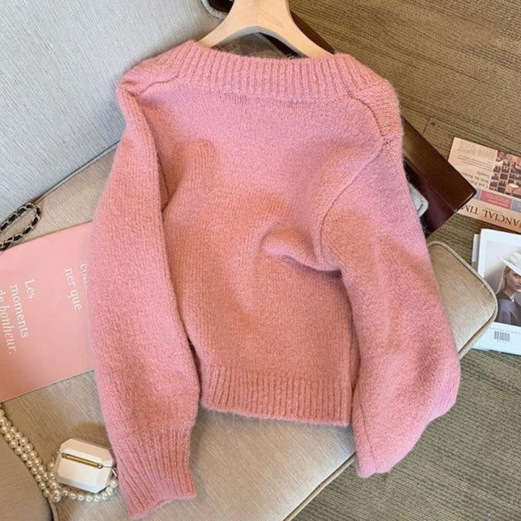 Áo Sweater Dệt Kim Giả Hai Lớp Dáng Ngắn Màu Hồng Thời Trang Thu Đông Hàng Mới