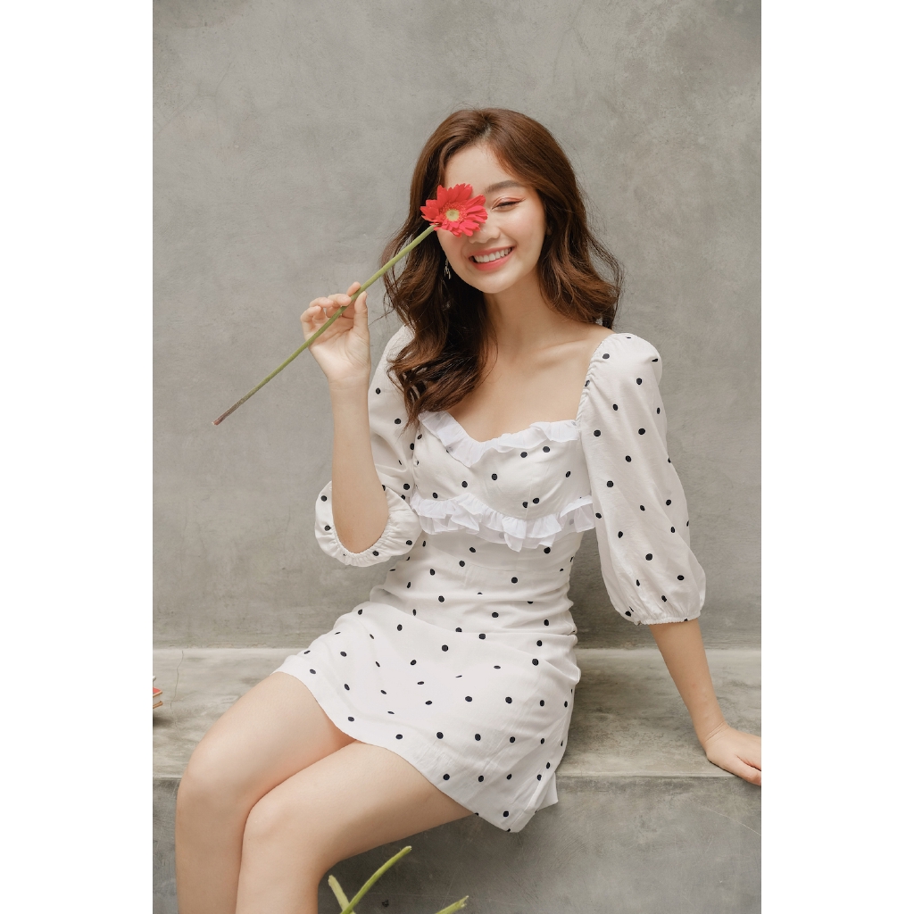 XIPI - Đầm Trắng Bi Đen Phối Bèo | BigBuy360 - bigbuy360.vn