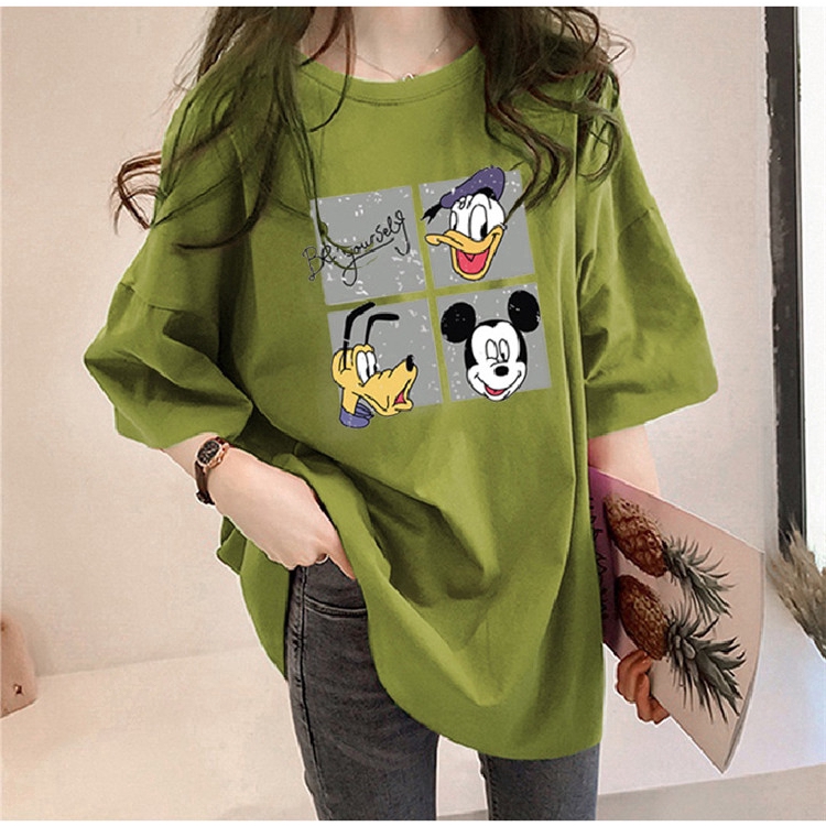 NRVP Áo thun dáng rộng in hình hoạt hình tay ngắn dành cho nữ
