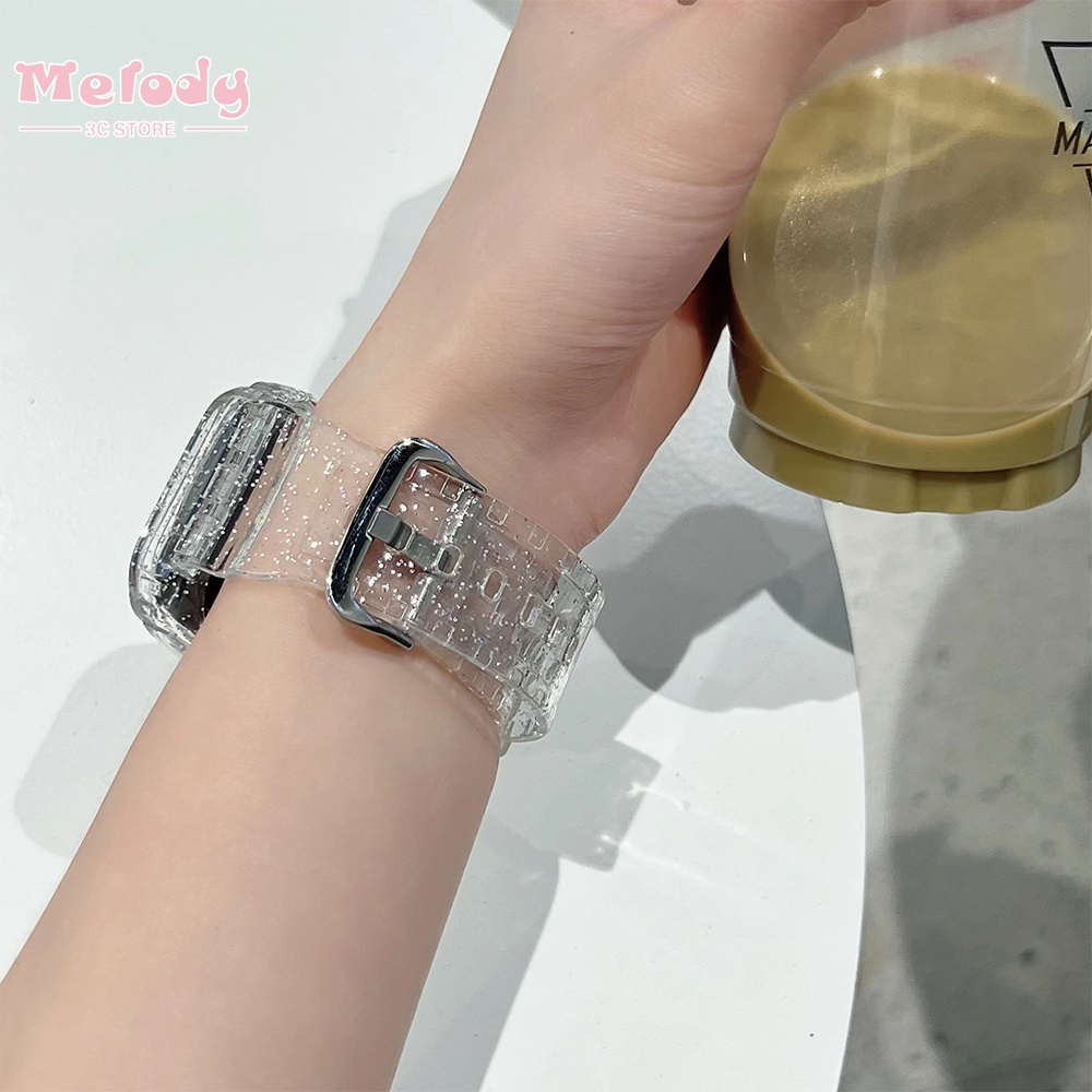 Dây Đeo Trong Suốt Lấp Lánh Cho Đồng Hồ Thông Minh iwatch 45 / 44 / 42 / 41 / 40 / 38mm Series 7 / 6 / SE / 5 / 4