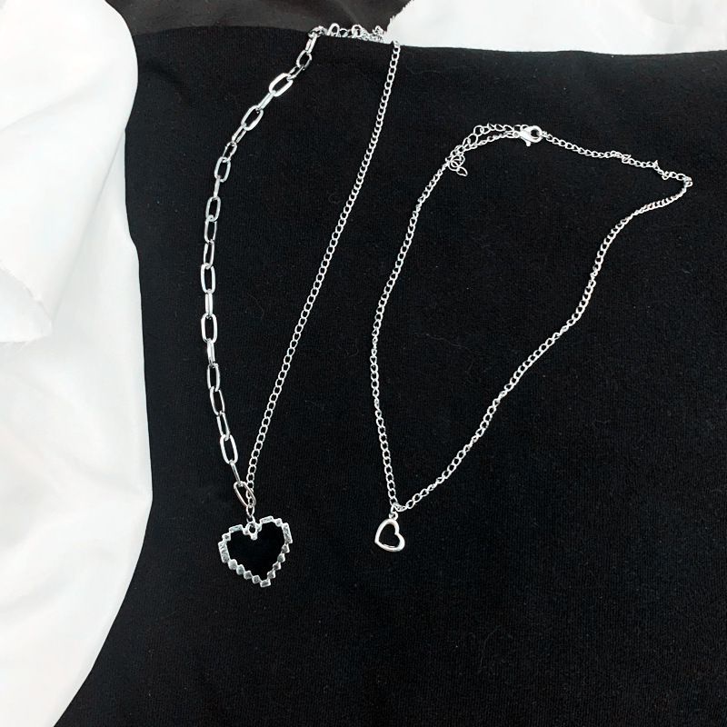 [HOT] DÂY CHUYỀN VÒNG CỔ DÂY XÍCH 2 LỚP  HÌNH TIM KIM LOẠI UNISEX THỜI TRANG CÁ TÍNH PHONG CÁCH HÀN QUỐC 222VC048