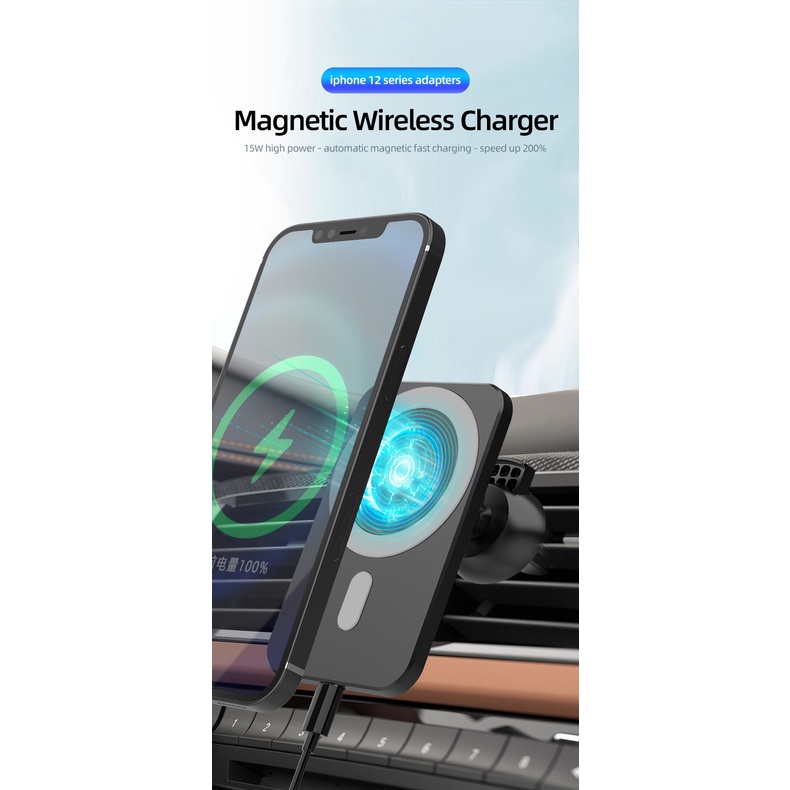 Giá Đỡ Điện Thoại Kiêm Sạc Nhanh Không Dây Có Nam Châm 15W Cho iPhone 12 Pro Mini Max