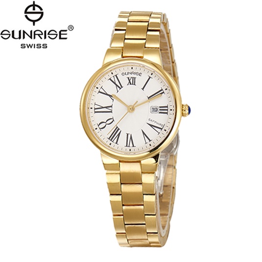Đồng hồ nữ dây kim loại mặt kính chống xước sapphire Sunrise 2133 2133SA SL2133LK trắng