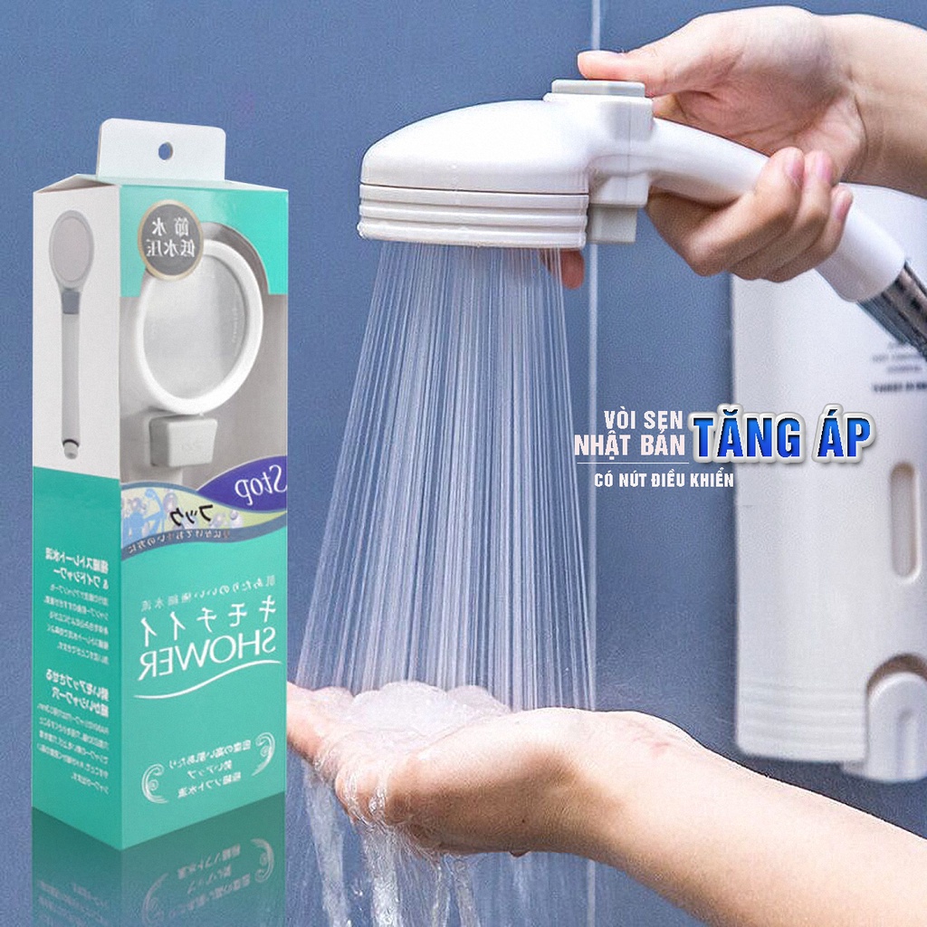Vòi sen tăng áp lực Nhật tiết kiệm nước có nút điều khiển tắt mở trên thân vòi, phụ kiện nhà tắm Minh House