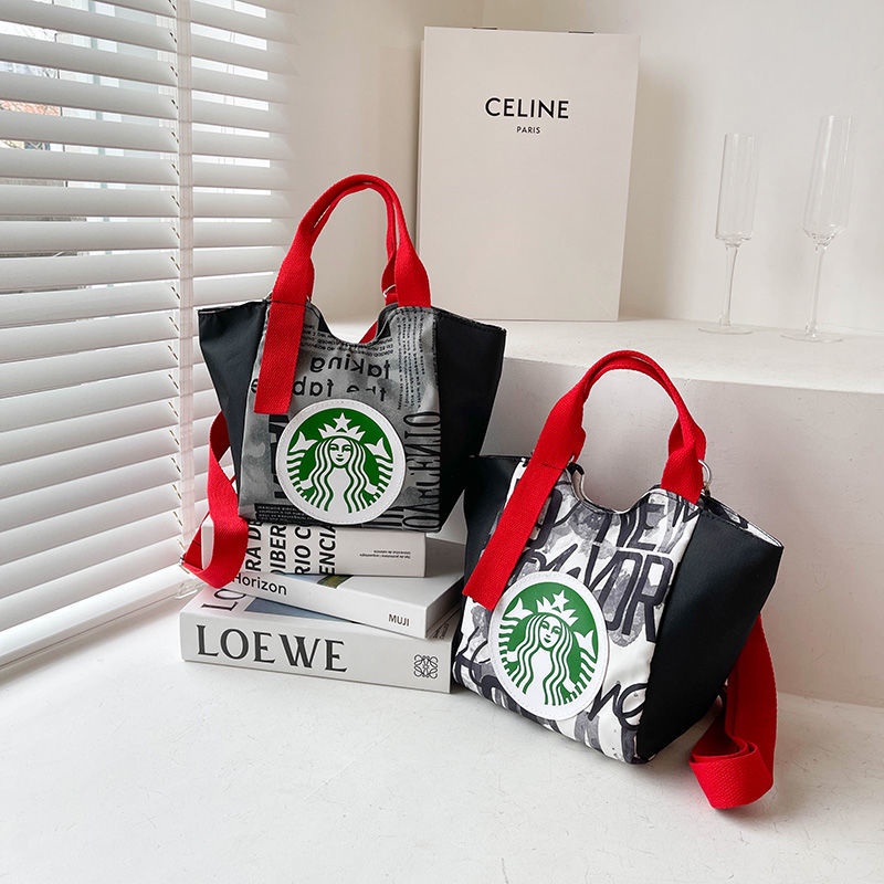 Túi vải Cỡ Lớn In Họa Tiết Starbucks Phong Cách Hàn Quốc Cho Nữ