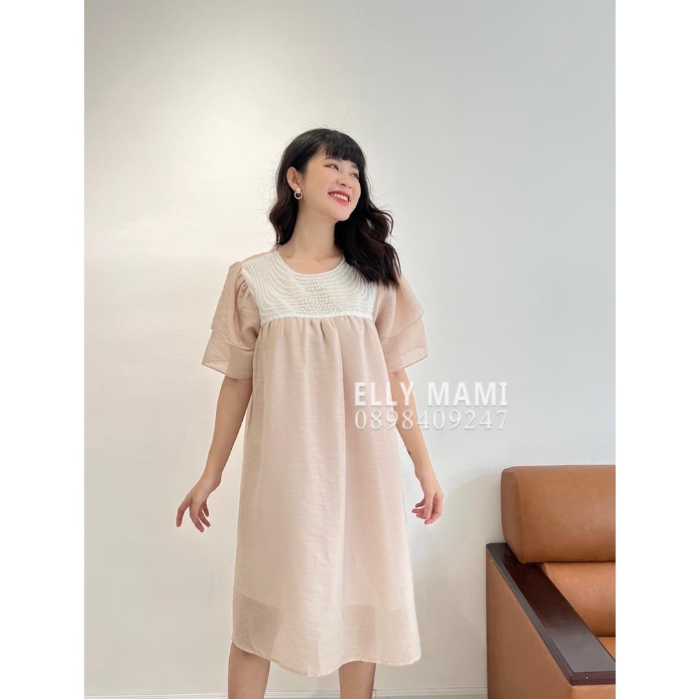 Đầm Bầu , Suông Voan Đính Viền Ngọc Mặc Thoải Mái Suốt Thai Kì &amp; Sau Sinh Thiết Kế Cao Cấp