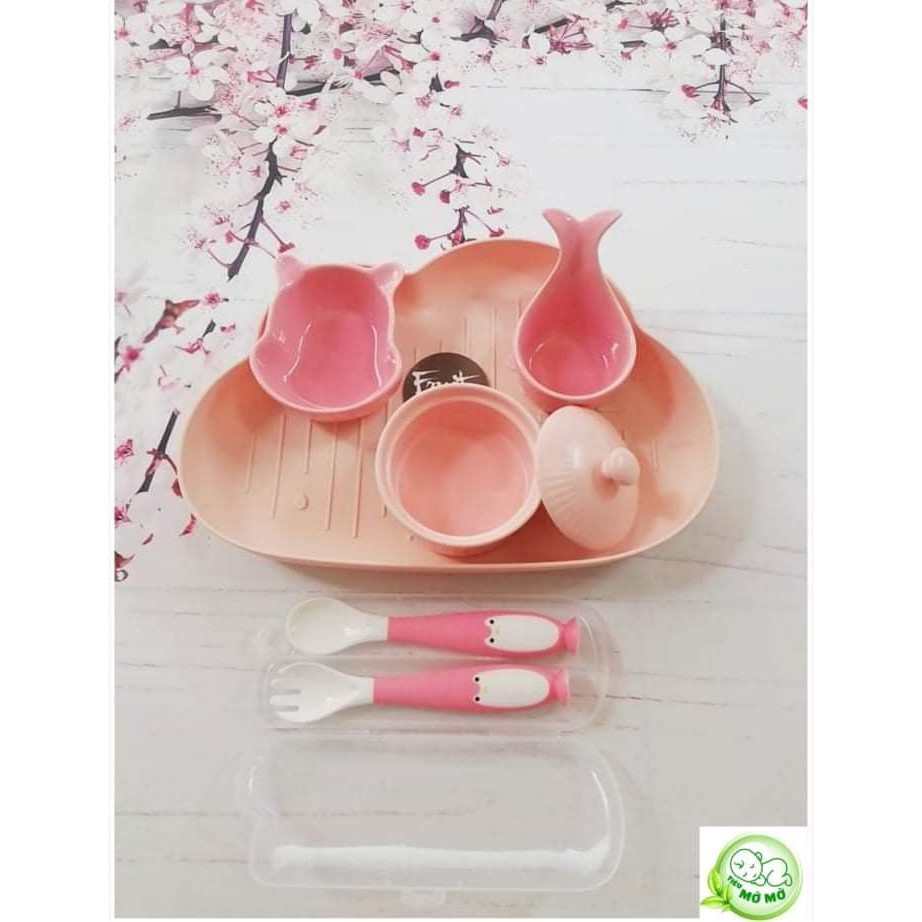 Combo - Bộ khay bát ăn dặm gốm sứ hình thù ngộ nghĩnh cho bé