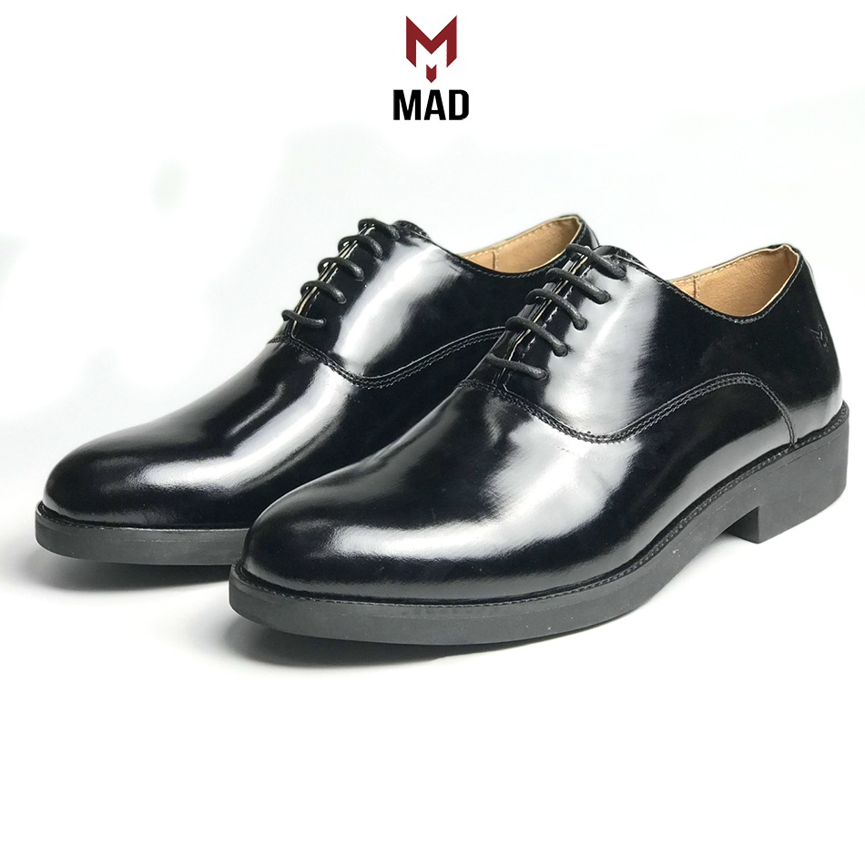 Giày tây công sở Plain Oxford MAD Black 02 nam buộc dây da bò cao cấp