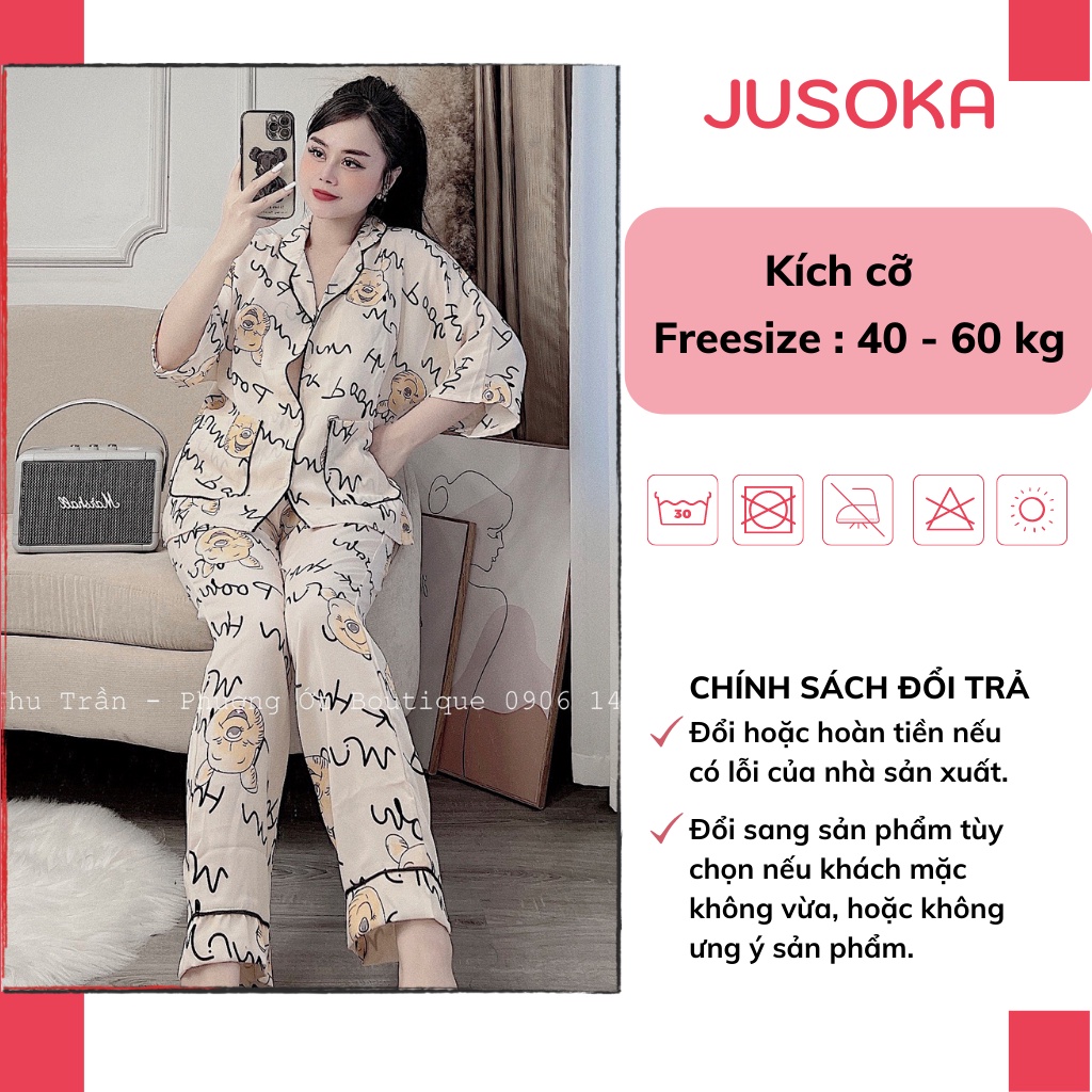 Đồ bộ nữ mặc nhà lụa ngủ pijama tay ngắn quần dài cánh dơi mango cao cấp JUSOKA