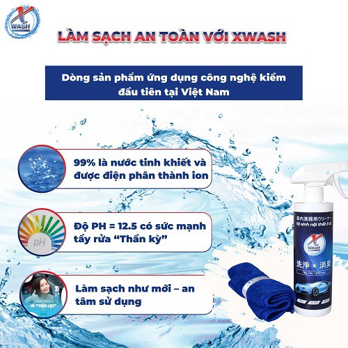 [CHÍNH HÃNG] XWash - Xịt tẩy rửa, khử mùi nội thất ô tô KHÔNG HÓA CHẤT - Tặng khăn lông cừu cao cấp