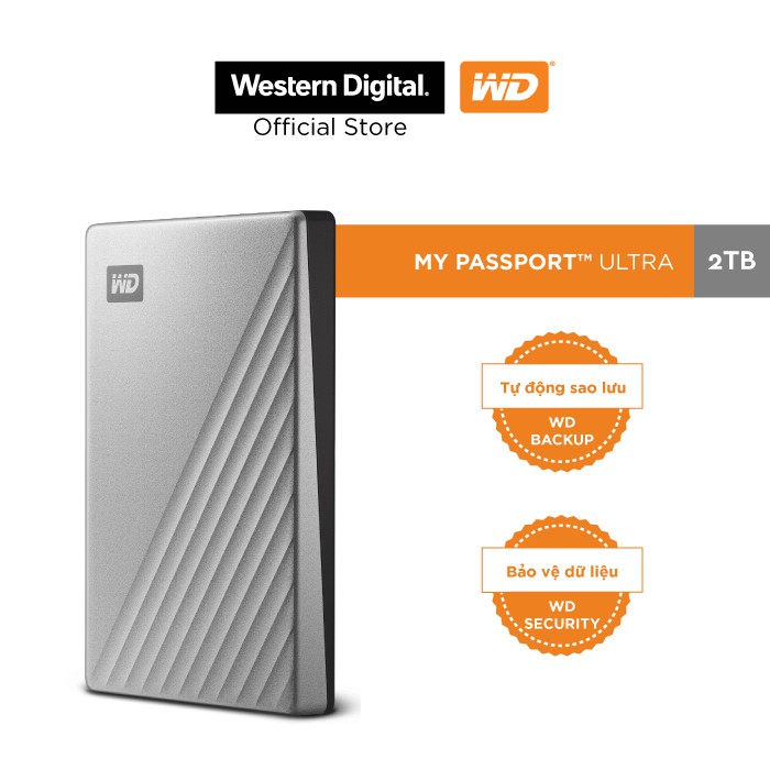 [Mã ELMALL10 giảm 10% đơn 500K] Ổ Cứng Di Động WD My Passport Ultra Silver -2TB ( 2.5" USB 3.0 )-