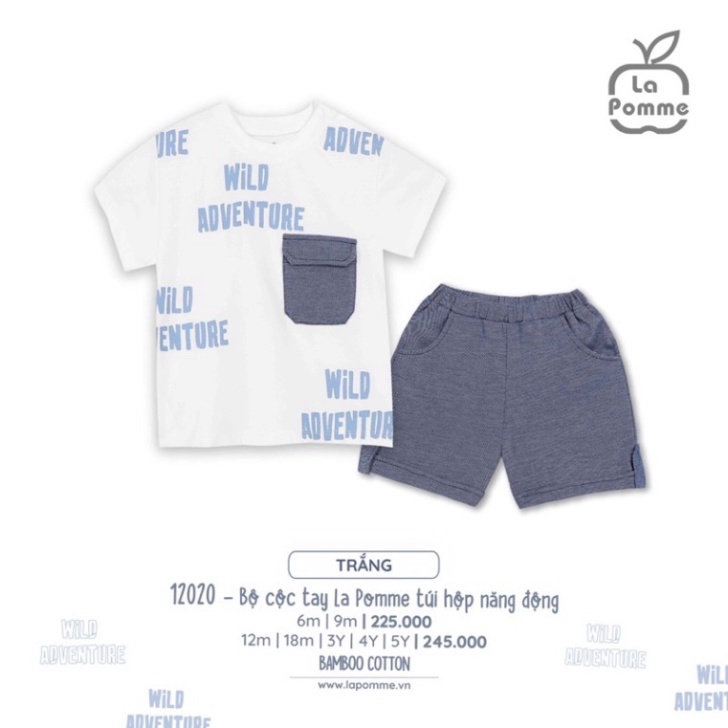 Bộ ngắn tay bé trai La Pomme nguyên liệu thông thoáng mềm mại và mượt mà kích thước từ 6M-5Y - BST Xuân hè