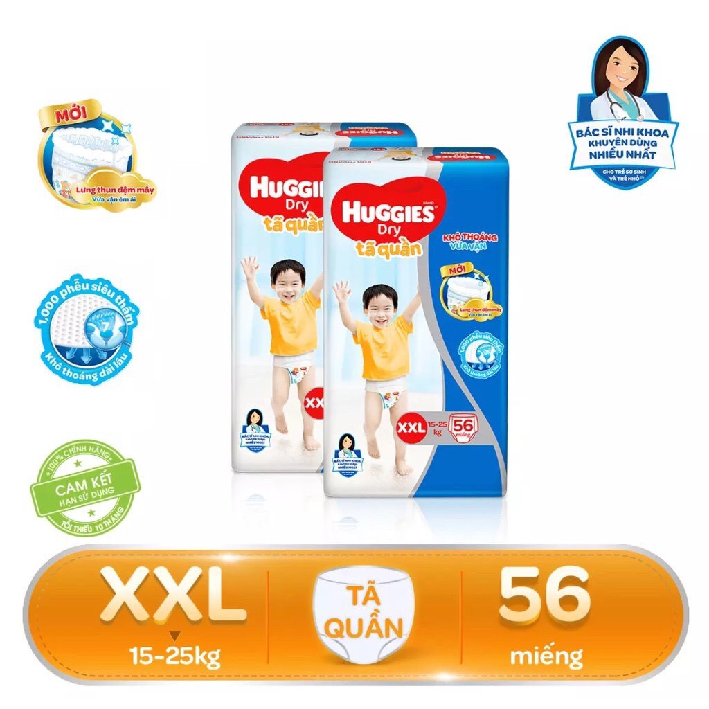 Bỉm Huggies quần/dán đủ size M74/L68/XL62/XXL56(Bao bì mới)