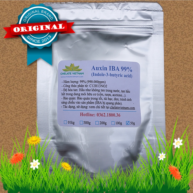 Auxin Indole-3-butyric acid (IBA 99%) (Siêu kích thích ra rễ) gói 50g
