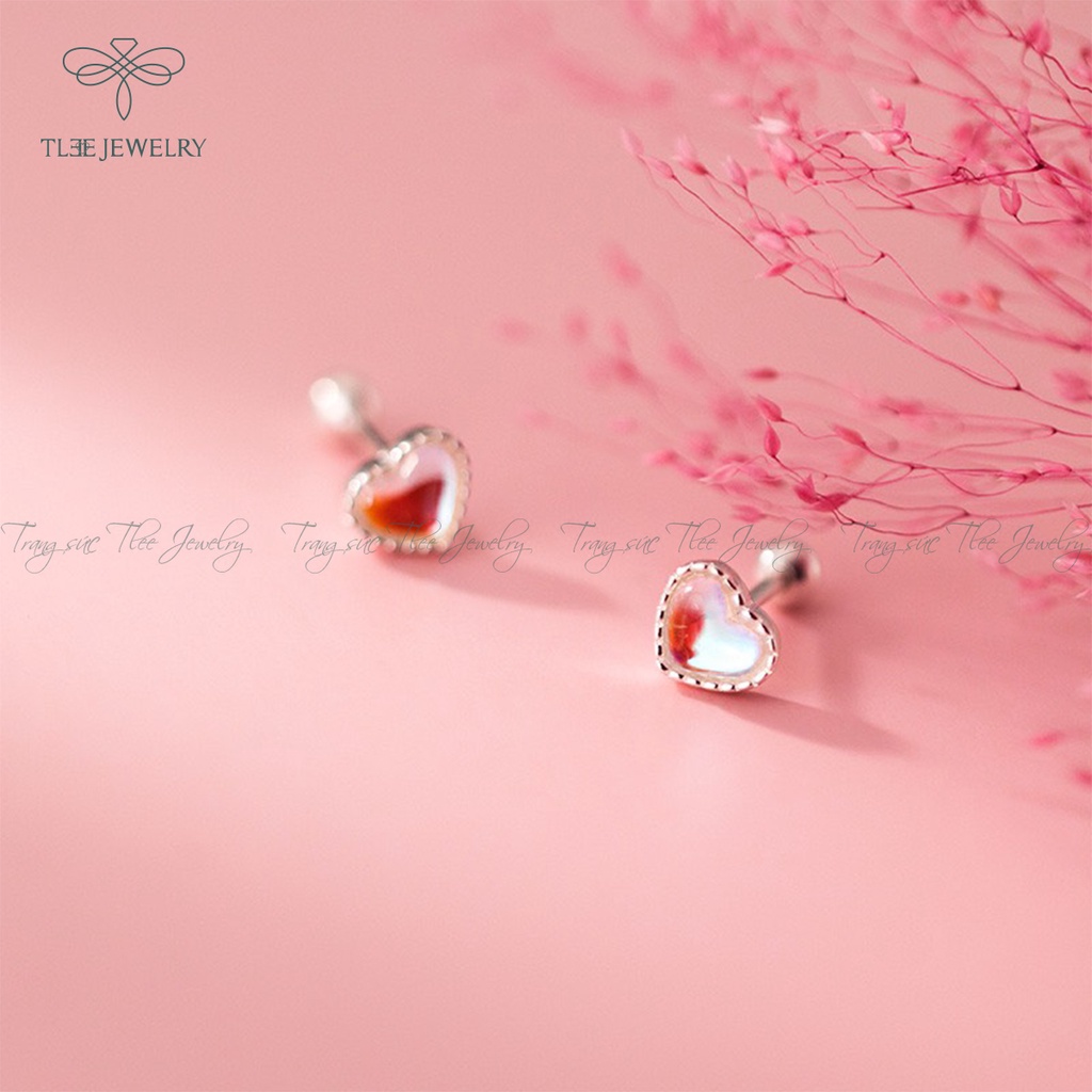 Khuyên tai bạc nữ TLEE tim Moonstore chốt vặn sang trọng NCJ B0126