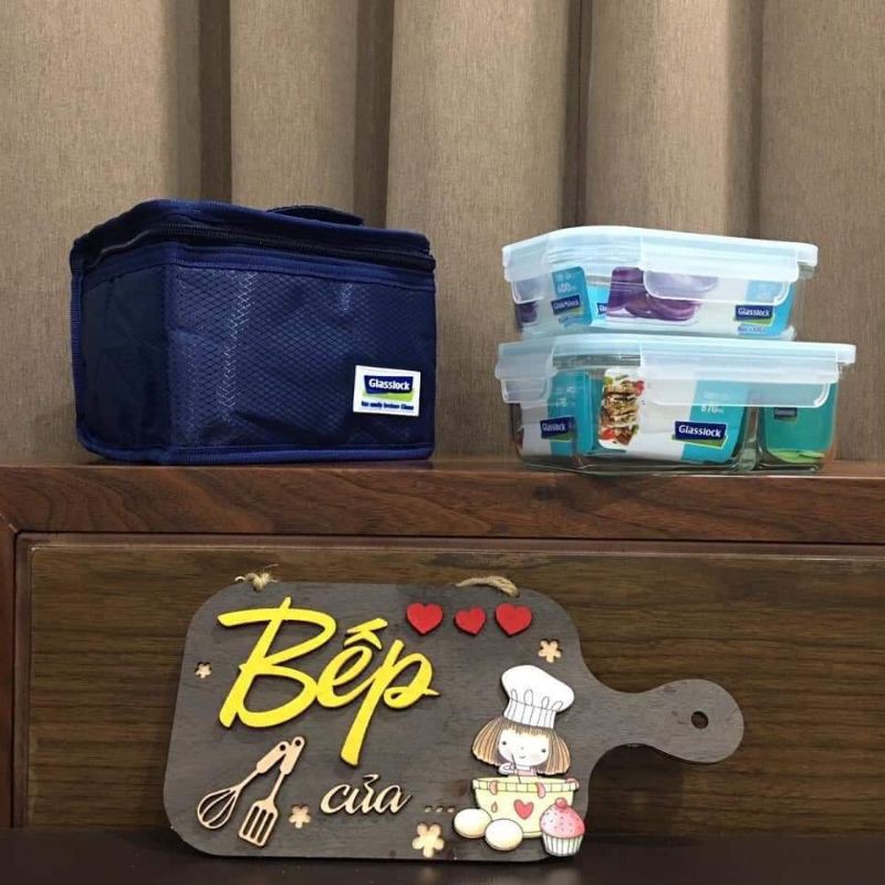SET TÚI GIỮ NHIỆT CỘNG 2 HỘP THỦY TINH GLASSLOCK HÀN QUỐC CÓ CHIA NGĂN (670ML + 400ML)❤️❤️