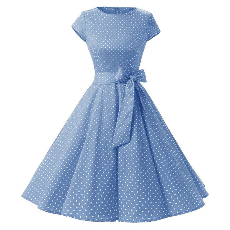 Đầm Dạ Hội Tay Dài Họa Tiết Chấm Bi Phong Cách Rockabilly 1950s