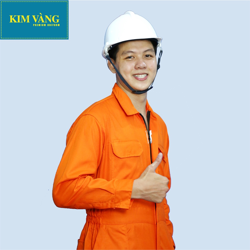 Bộ áo liền quần công nhân dầu khí đồng phục bảo hộ lao động chất liệu Kaki TC cao cấp - Màu cam