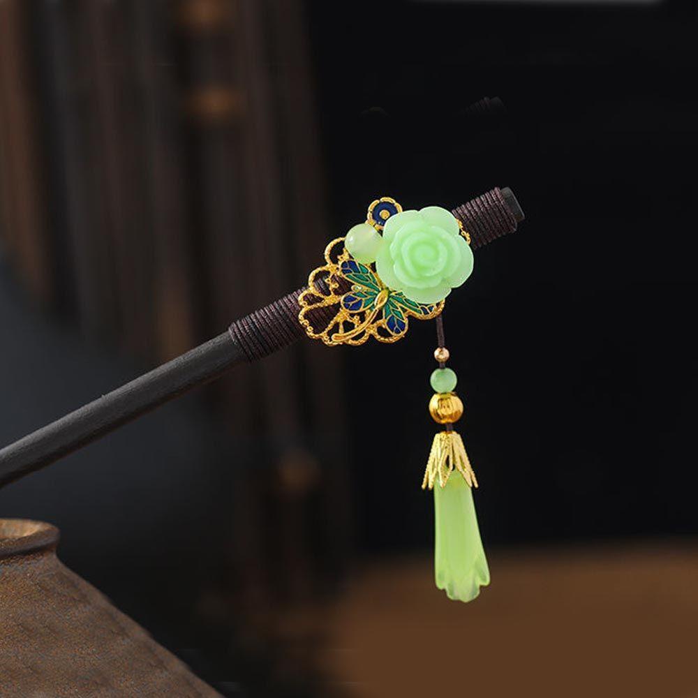 MXGOODS Trâm Cài Tóc Bằng Gỗ Hình Hoa Phối Tua Rua Phong Cách Trung Quốc Cho Nữ