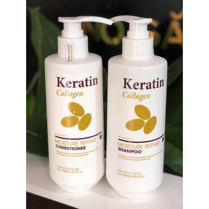 Cặp Dầu Gội Và Xả Keratin Colagen Moisture Repair Shampoo Giúp Cấp Ẩm Nuôi Dưỡng Tóc Giảm Gãy Rụng Kích Mọc Tóc 500ml