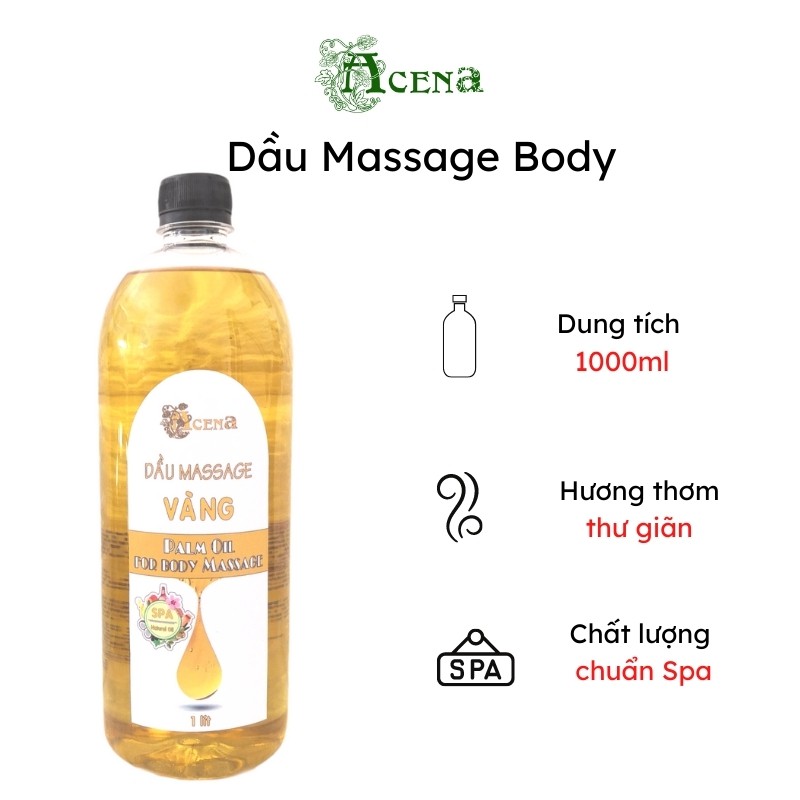 Dầu Massage Toàn Thân Body Vàng Không Mùi, Trơn Tay ACENA 1000ml Chuyên Dùng Spa