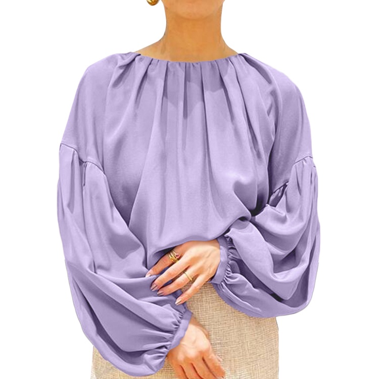 Áo sơ mi kiểu ZANZEA cổ tròn tay phồng dài dễ phối trang phục phong cách Hàn Quốc cho nữ