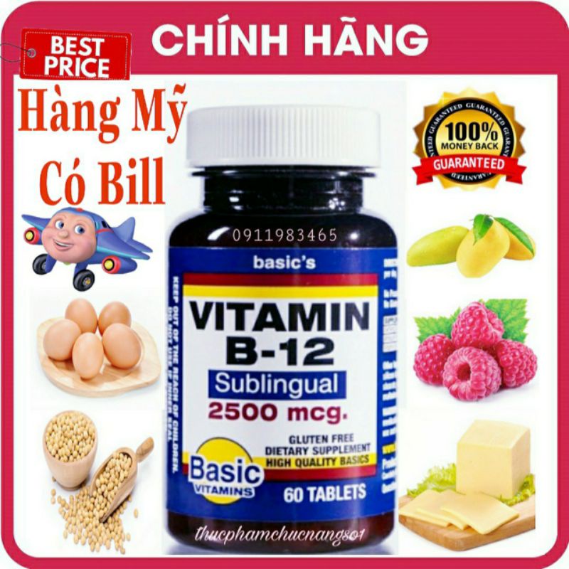 Vitamin B12 2500mg Basic's 60 Viên Hàng Mỹ