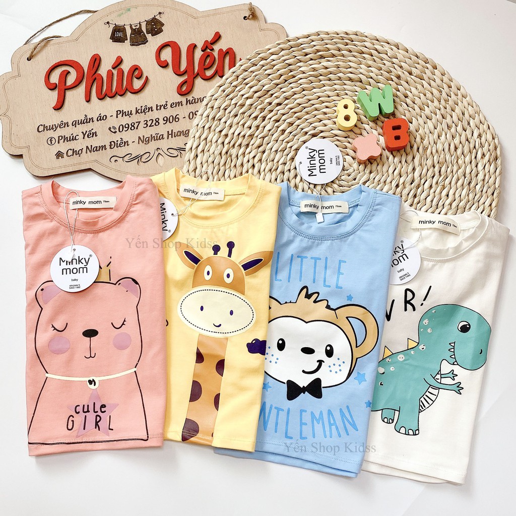 Sale !!! Bộ Cộc Tay Cotton 100 % Minky Mom In Họa Tiết Ngựa Vàng- Khủng Long Xanh Cho Bé (7-19kg)(1312)